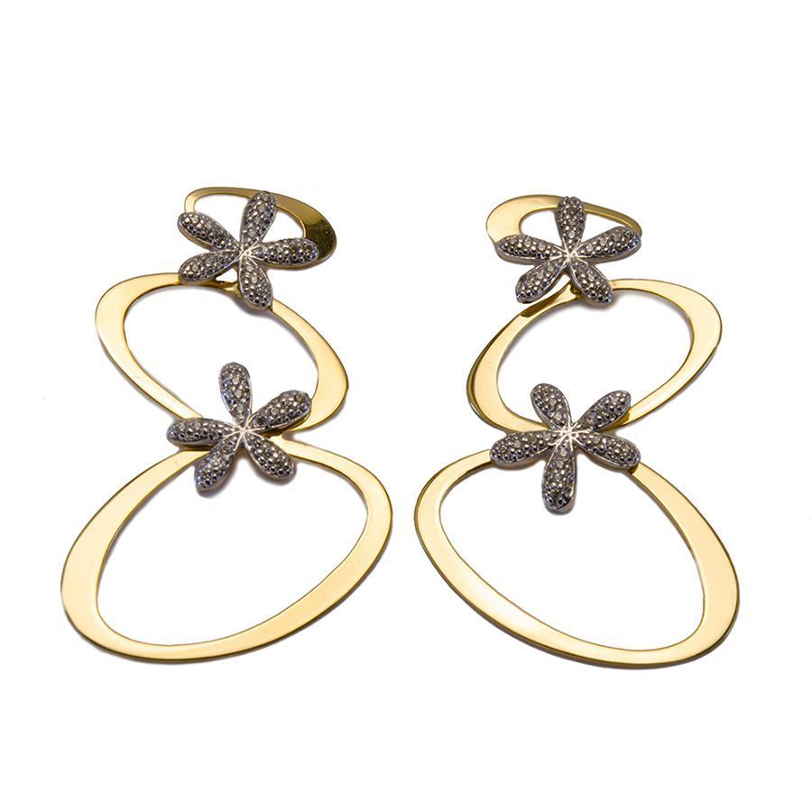 Brinco Flor Zirconia em Ouro 18 Kilates - 25003